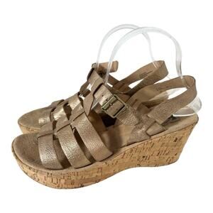 Korks by Kork-Eaze Bronze Metallic Leather Cork Wedge Platform Sandal Size 9